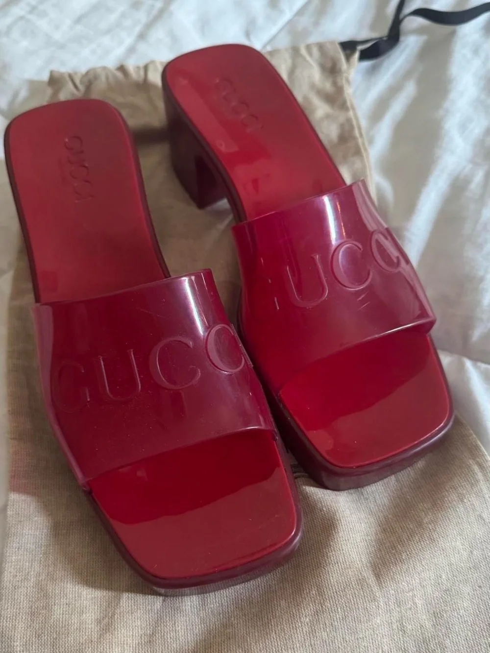 Gucci Glossy Red Platform Mule Sandals